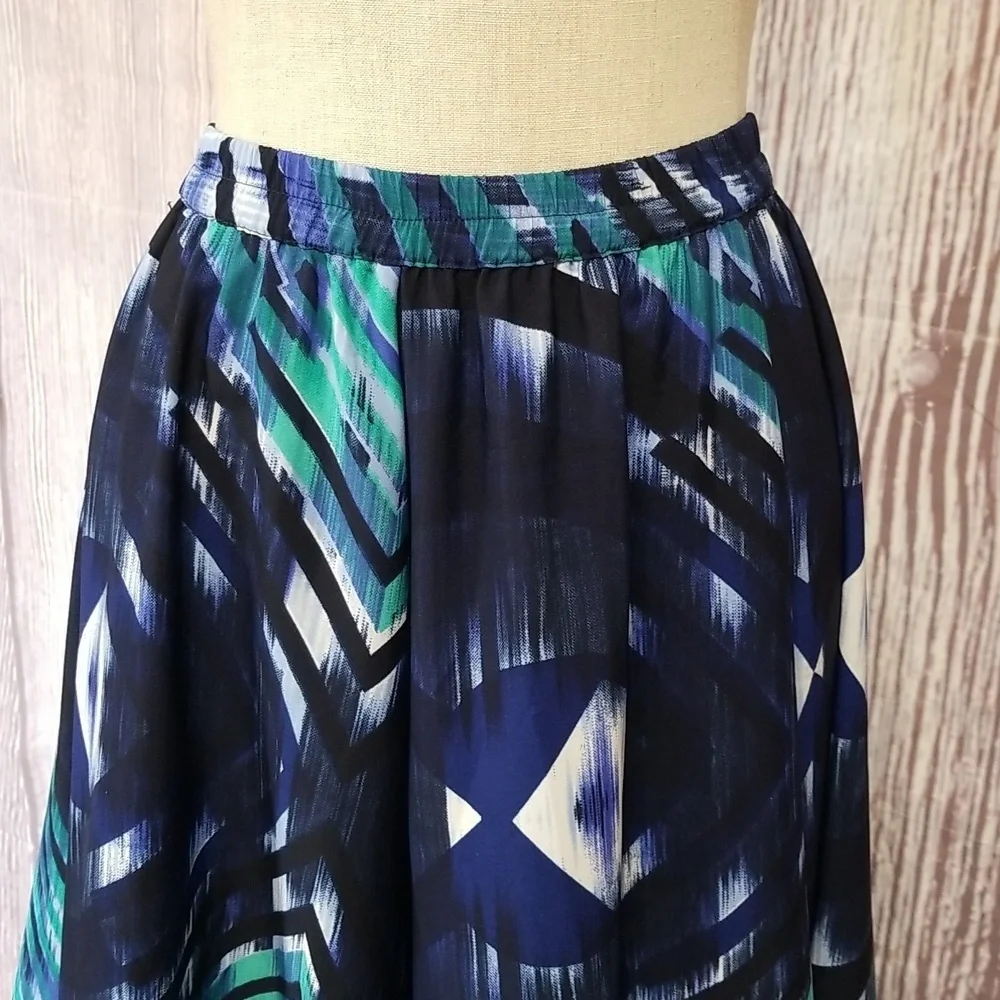 Spense Navy & Aqua Maxi Skirt w/ Abstract Print - Size Medium